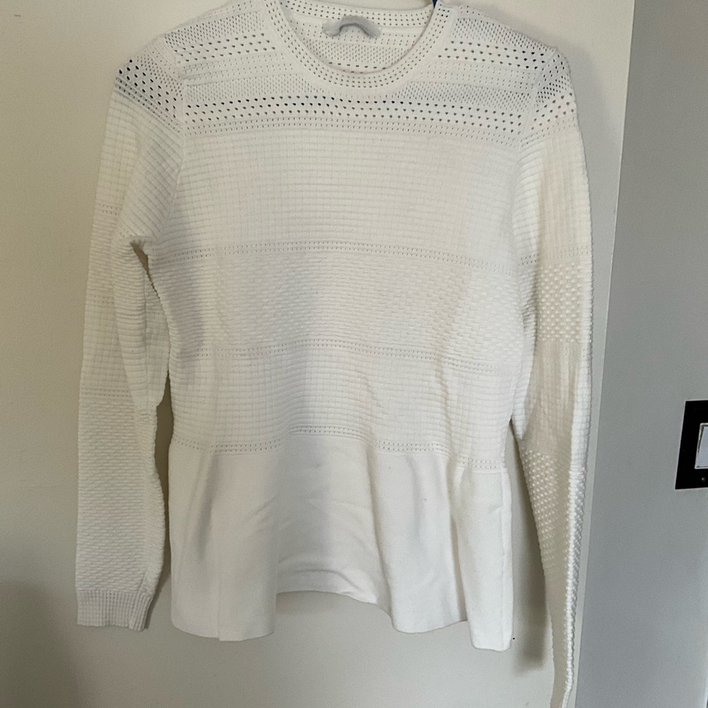 Hugo Boss White Openwork Knit Crew Sweater